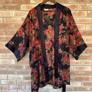 Victorias Secret Gold Label Vintage 80s Kimono Robe One Size Floral Satin Belted
